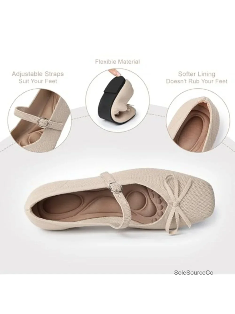 Women's Square Toe Knit Flats Ankle Strap